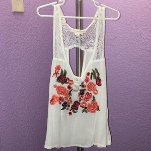 Floral white tank top, XS